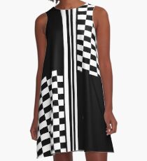 Stylish Black and white check and stripes A-Line Dress