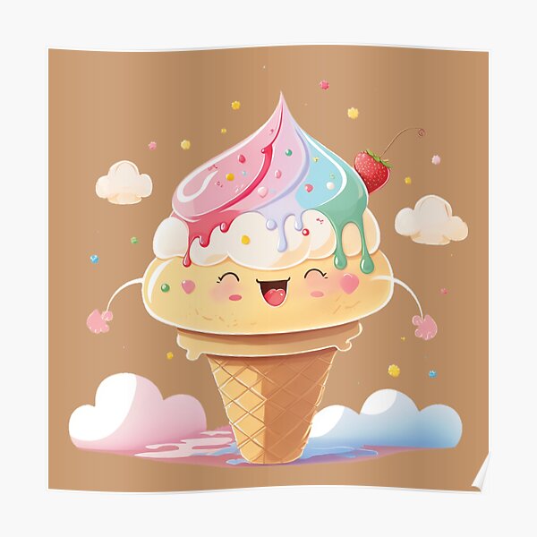 Adorable Kawaii Ice Cream Cone Poster For Sale By Milovani Redbubble