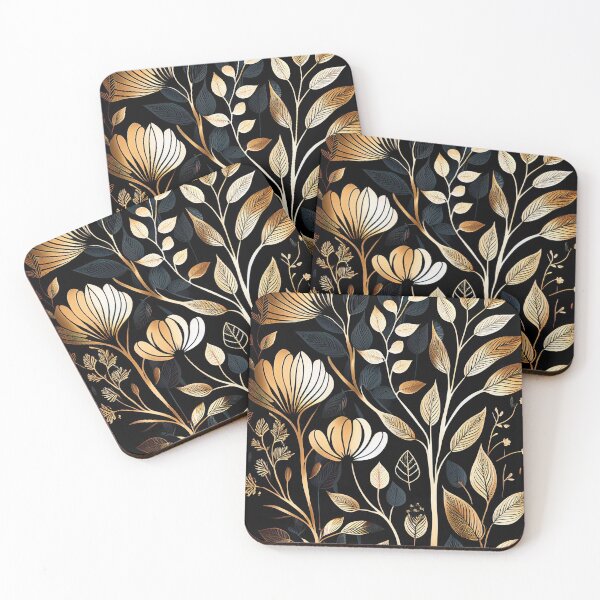 Item preview, "Amara" - Luxury Flowers Abstract Pattern in Gold, Silver, Black designed and sold by HiArtify ❤️.