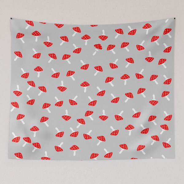 Item preview, Fly Agaric Mushrooms Pattern on Grey Background designed and sold by kapotka.
