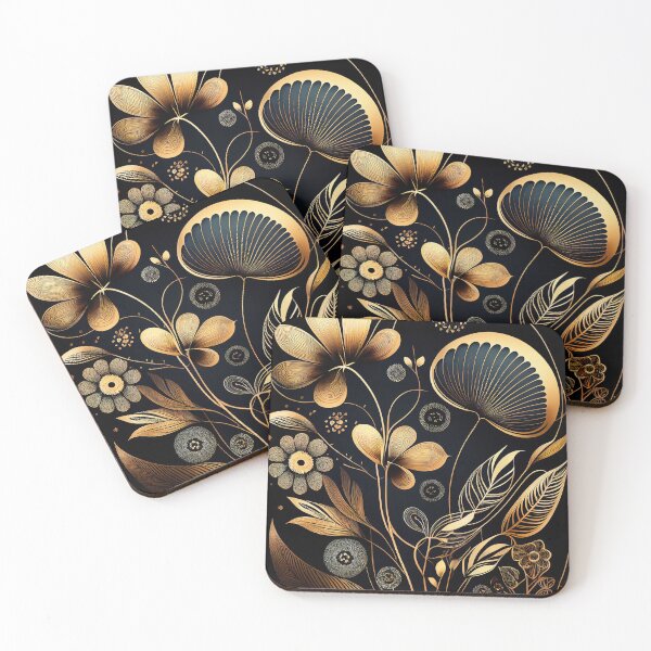 Item preview, "Amara" - Luxury Flowers Abstract Pattern in Gold, Silver, Black designed and sold by HiArtify ❤️.