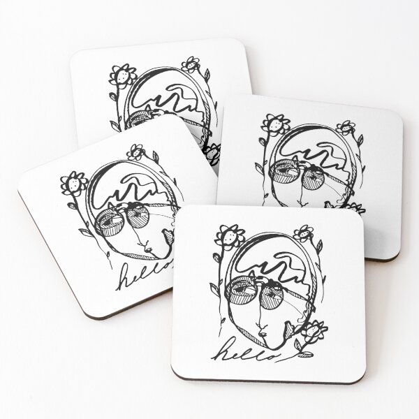 Item preview, Hello Darlin Abstract Face with Glasses and Flowers Line Art Design designed and sold by SleepingInCo.