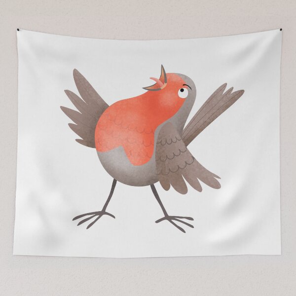 Item preview, Cute singing robin bird cartoon illustration designed and sold by FrogFactory.