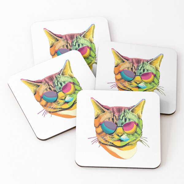 Item preview, Colorful trippy cat with cool glasses portrait illustration  designed and sold by vishalraifx.