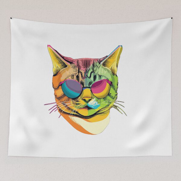 Item preview, Colorful trippy cat with cool glasses portrait illustration  designed and sold by vishalraifx.