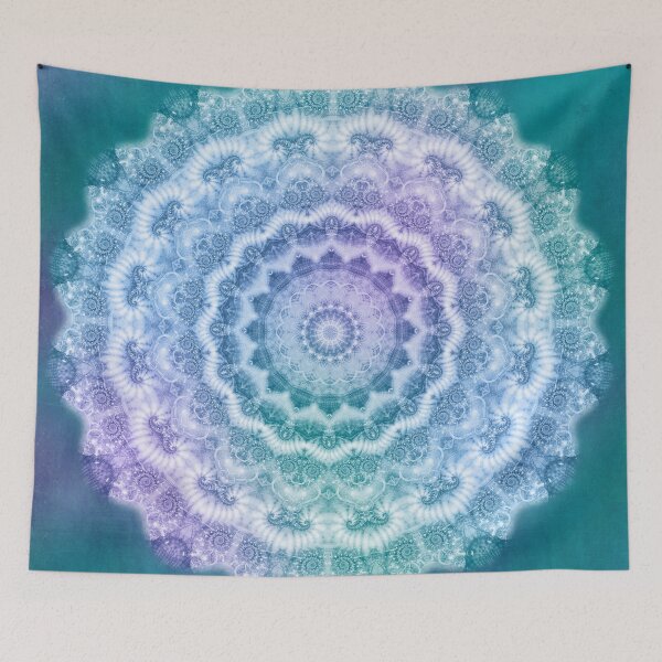 Item preview, White Mandala on Teal, Purple and Navy designed and sold by Kelly Dietrich Mandala & Fractal Art.
