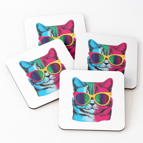 Item preview, Trippy psychedelic cat with cool glasses portrait illustration blue and pink color combination  designed and sold by vishalraifx.