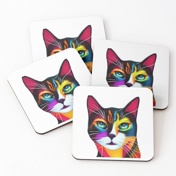 Item preview, Trippy psychedelic cat portrait illustration blue and pink color combination  designed and sold by vishalraifx.