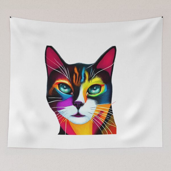 Item preview, Trippy psychedelic cat portrait illustration blue and pink color combination  designed and sold by vishalraifx.