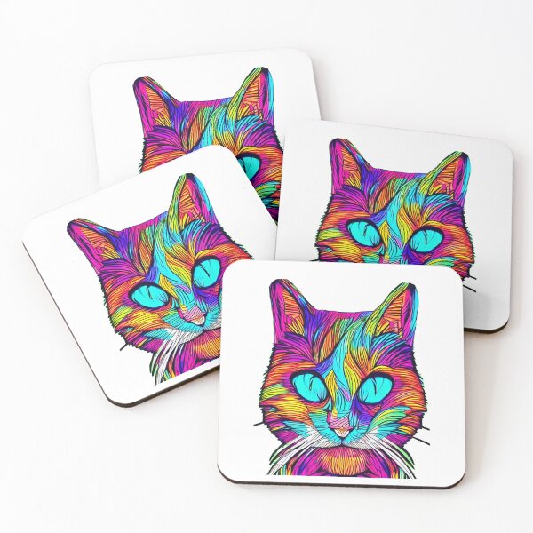 Item preview, Trippy psychedelic cat portrait illustration with big blue eyes  designed and sold by vishalraifx.