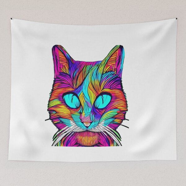 Item preview, Trippy psychedelic cat portrait illustration with big blue eyes  designed and sold by vishalraifx.