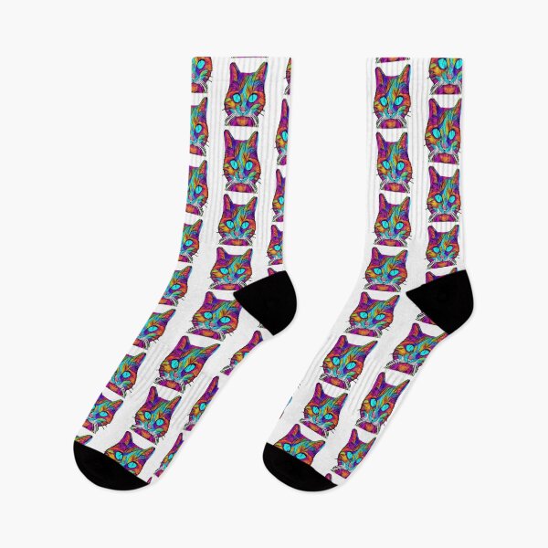 Item preview, Trippy psychedelic cat portrait illustration with big blue eyes  designed and sold by vishalraifx.