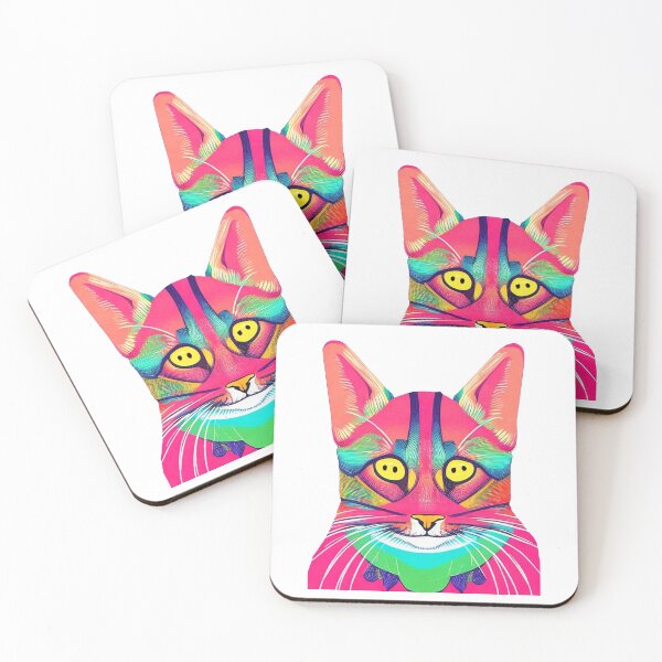 Item preview, Trippy dual vision psychedelic cat portrait illustration with big yellow eyes  designed and sold by vishalraifx.