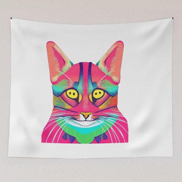Item preview, Trippy dual vision psychedelic cat portrait illustration with big yellow eyes  designed and sold by vishalraifx.