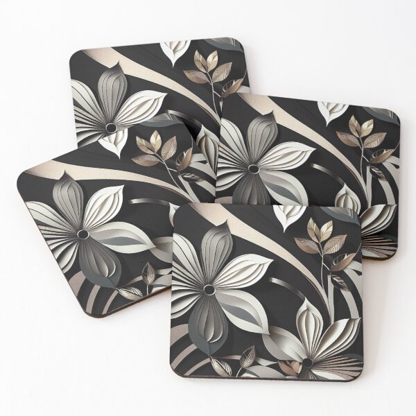 Item preview, "Freya" - Luxury Flowers Abstract Pattern in Silver, Black, Gold designed and sold by HiArtify ❤️.