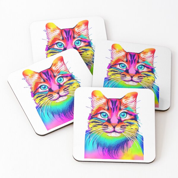Item preview,  Trippy psychedelic cat portrait illustration with big blue eyes and rainbow fur  designed and sold by vishalraifx.