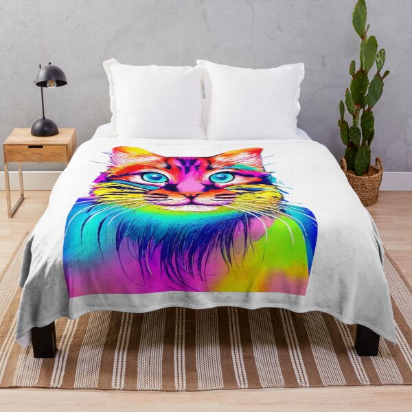 Item preview, Trippy psychedelic cat portrait illustration with big blue eyes and rainbow fur designed and sold by vishalraifx.