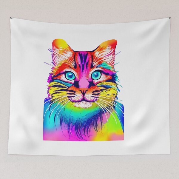 Item preview,  Trippy psychedelic cat portrait illustration with big blue eyes and rainbow fur  designed and sold by vishalraifx.