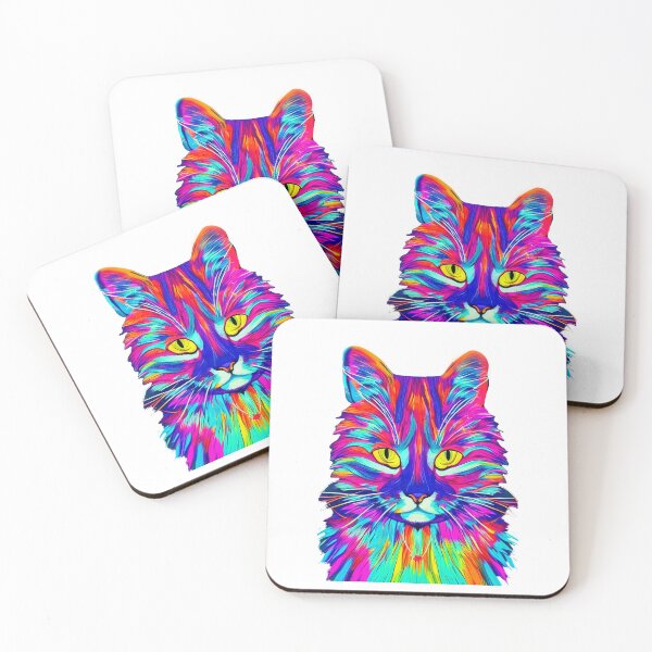 Item preview, Colorful trippy psychedelic cat portrait illustration with yellow eyes  designed and sold by vishalraifx.