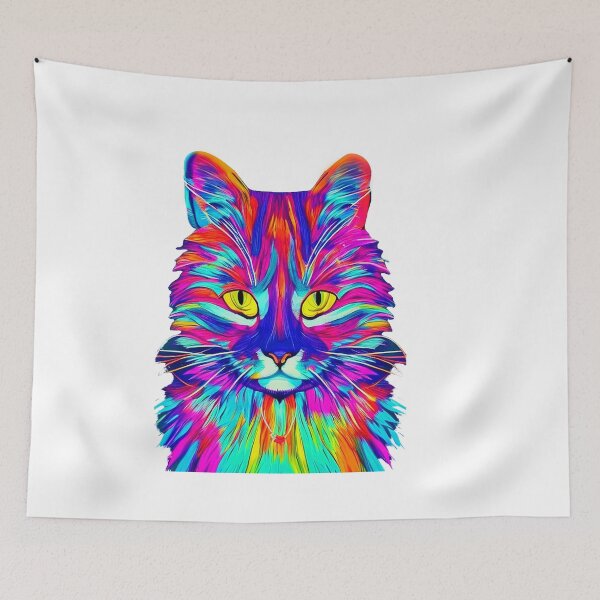 Item preview, Colorful trippy psychedelic cat portrait illustration with yellow eyes  designed and sold by vishalraifx.