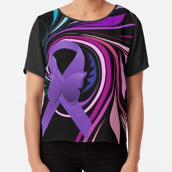 Purple Awareness Ribbon with Decoravtive Floral Chiffon Top