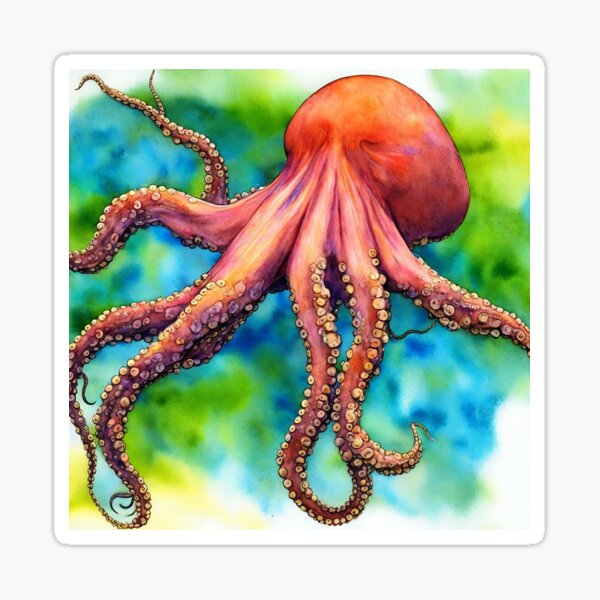 Item preview, Octopus highly detailed watercolor painting designed and sold by DrawItOnce.