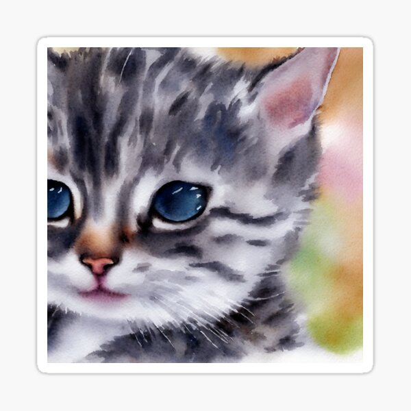 Item preview, Kitten highly detailed watercolor painting designed and sold by DrawItOnce.