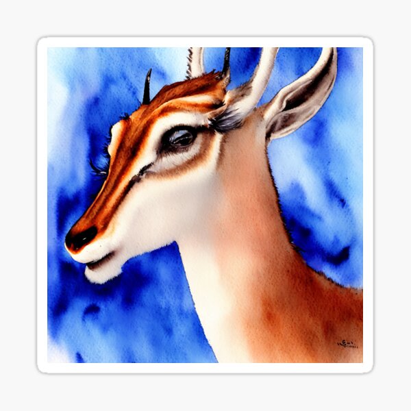 Item preview, Gazelle highly detailed watercolor painting designed and sold by DrawItOnce.