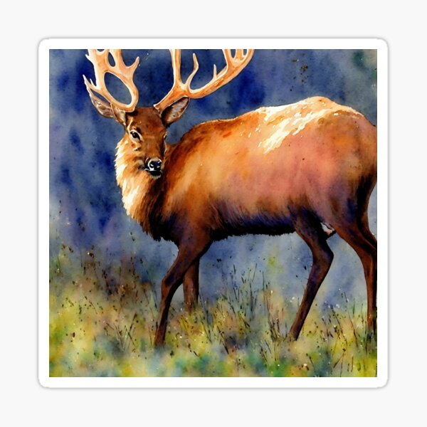 Item preview, Elk highly detailed watercolor painting designed and sold by DrawItOnce.