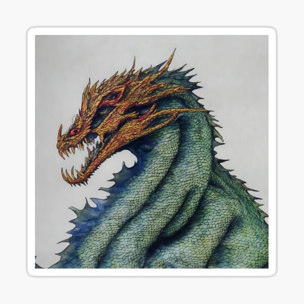 Item preview, Dragon highly detailed watercolor painting designed and sold by DrawItOnce.