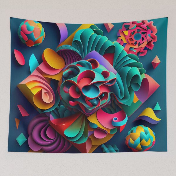 Item preview, Three Dimensional Colorful Maximalist Pattern Digital Painting designed and sold by CodeAndColors.
