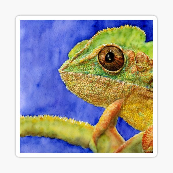 Item preview, Chameleon highly detailed watercolor painting designed and sold by DrawItOnce.