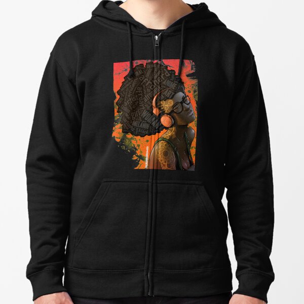 Afro Nerd Girl II (Orange) Zipped Hoodie
