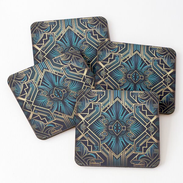 Item preview, Blue Geometric Art Deco Pattern Digital Painting designed and sold by CodeAndColors.