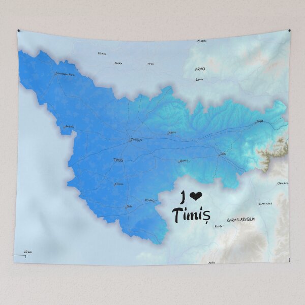 Item preview, Timiș County Map, România designed and sold by maptheclouds.