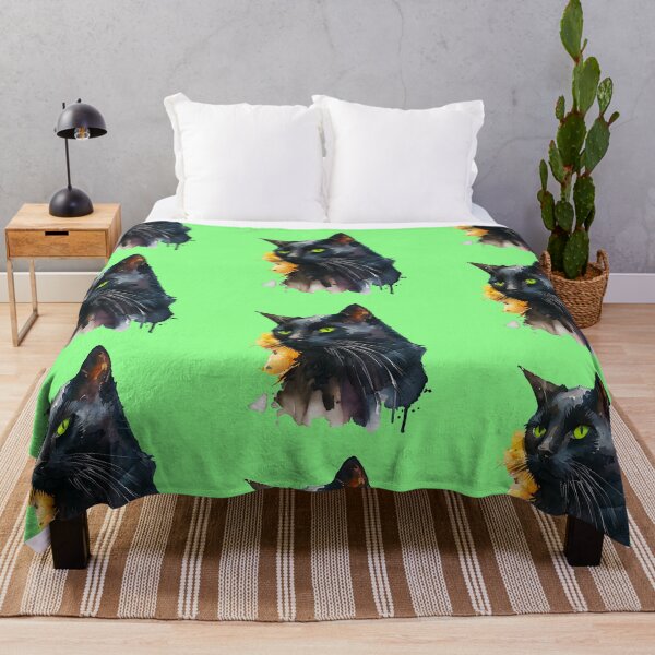 Artikelvorschau, Schwarze Katze mit grünen Augen, Aquarellmalerei entworfen und verkauft von KOTOdesign.
