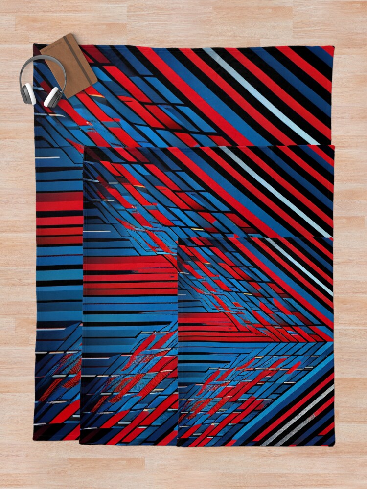 Imagen 5 de 6, Manta con la obra Red Blue Line Pattern Digital Painting, diseñada y vendida por CodeAndColors.