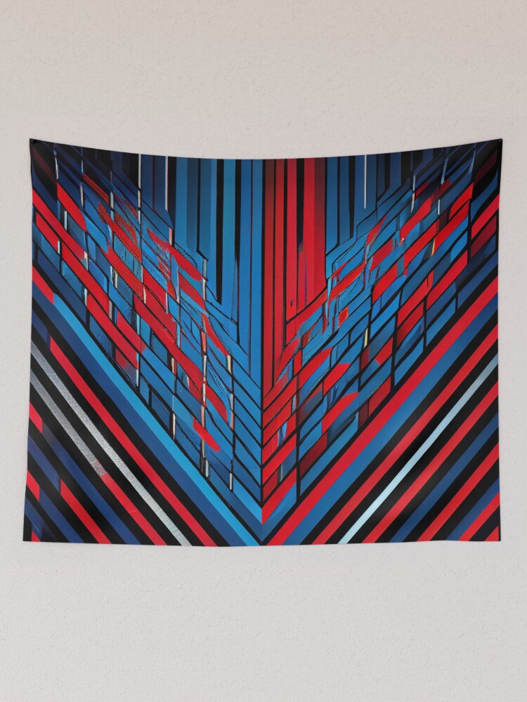 Thumbnail 2 of 3, Tapestry, Red Blue Line Pattern Digital Painting designed and sold by CodeAndColors.