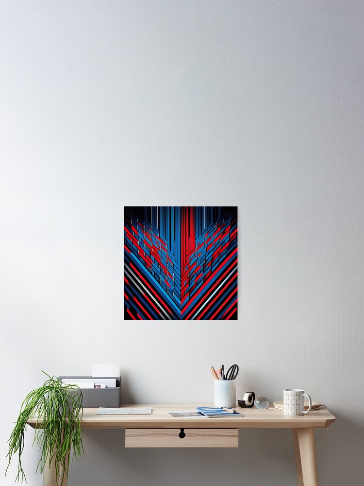 Thumbnail 2 of 3, Poster, Red Blue Line Pattern Digital Painting designed and sold by CodeAndColors.