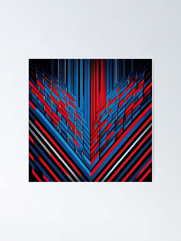 Imagen 1 de 3, Póster con la obra Red Blue Line Pattern Digital Painting, diseñada y vendida por CodeAndColors.