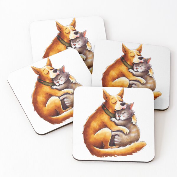 Item preview, Charming Watercolor Illustration of dog and cat designed and sold by PinkLotusArt.