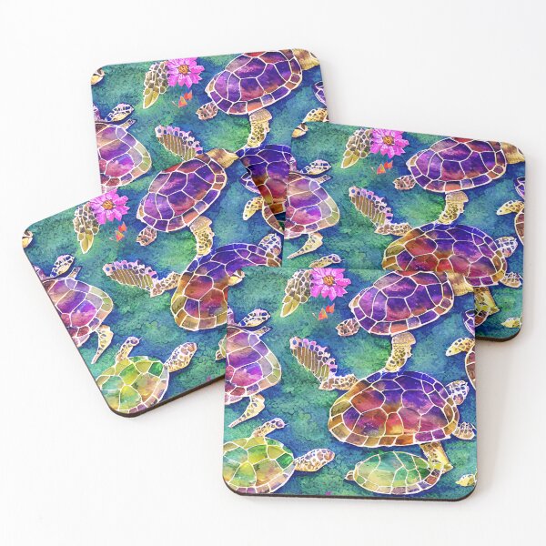 Item preview, Watercolor sea turtles patterns, multicolor ocean green turtles swimming in the ocean designed and sold by Artsareus.