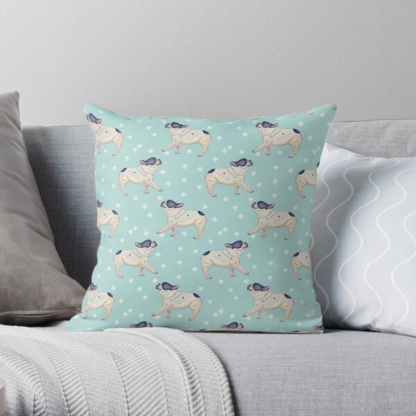 French Bulldog Pattern, Mint Background Throw Pillow