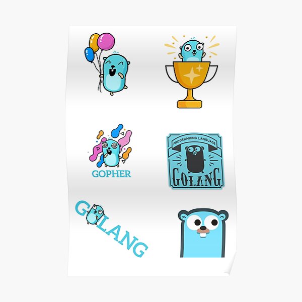 "golang gopher sticker pack" Poster for Sale by leesander | Redbubble