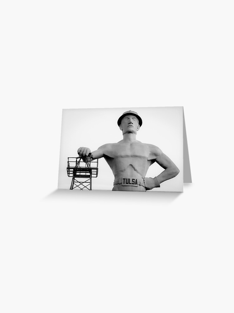 The Driller Of Tulsa Oklahoma Black And White Greeting Card