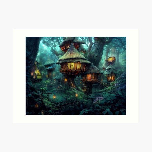 Enchanted Forest Painting, Fantasy Art, Fairy House, Fantasy