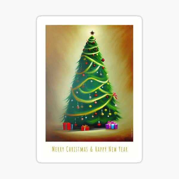 Vista previa del artículo con la obra «Árbol de Navidad con regalos "Feliz Navidad y Feliz Año Nuevo"», diseñado y vendido por nicpa-art.