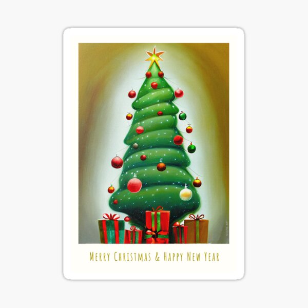 Vista previa del artículo con la obra «Árbol de Navidad con regalos "Feliz Navidad y Feliz Año Nuevo"», diseñado y vendido por nicpa-art.