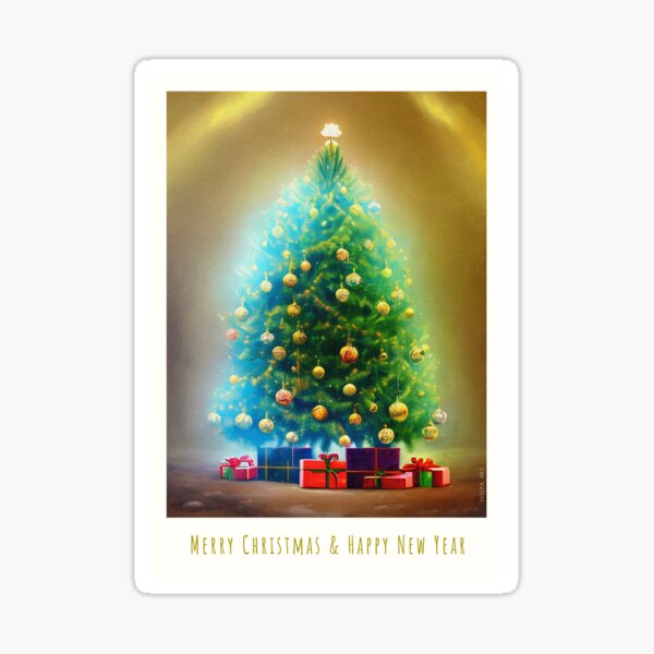 Vista previa del artículo con la obra «Árbol de Navidad con regalos "Feliz Navidad y Feliz Año Nuevo"», diseñado y vendido por nicpa-art.