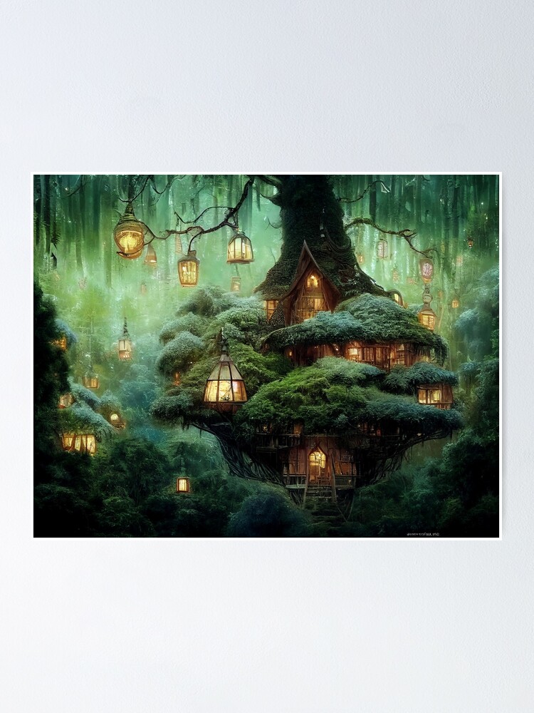 Fantasy Forest Village Print - Tranquil Streamside Hamlet Art - Perfect for  Fantasy Lovers and Peaceful Home Decor